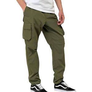 Ninth Hall Men's Olive Green Polyester Cargo Pants